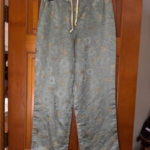 Silky Asian inspired Sage Floral Brocade Pant